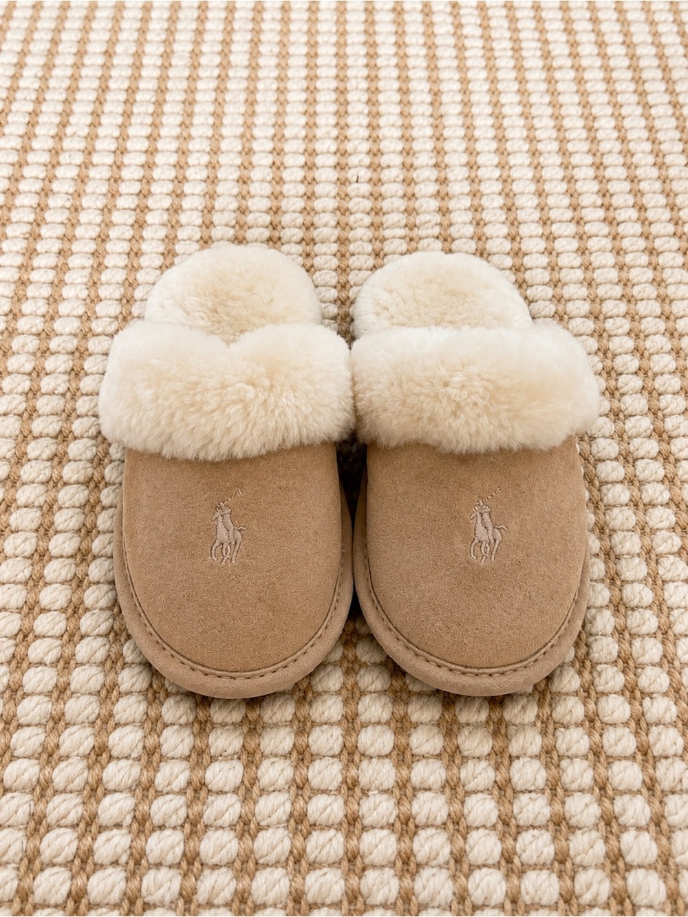 Ralph Lauren Kids Shearling Slippers | US Size 11 | Tan Suede House Shoes